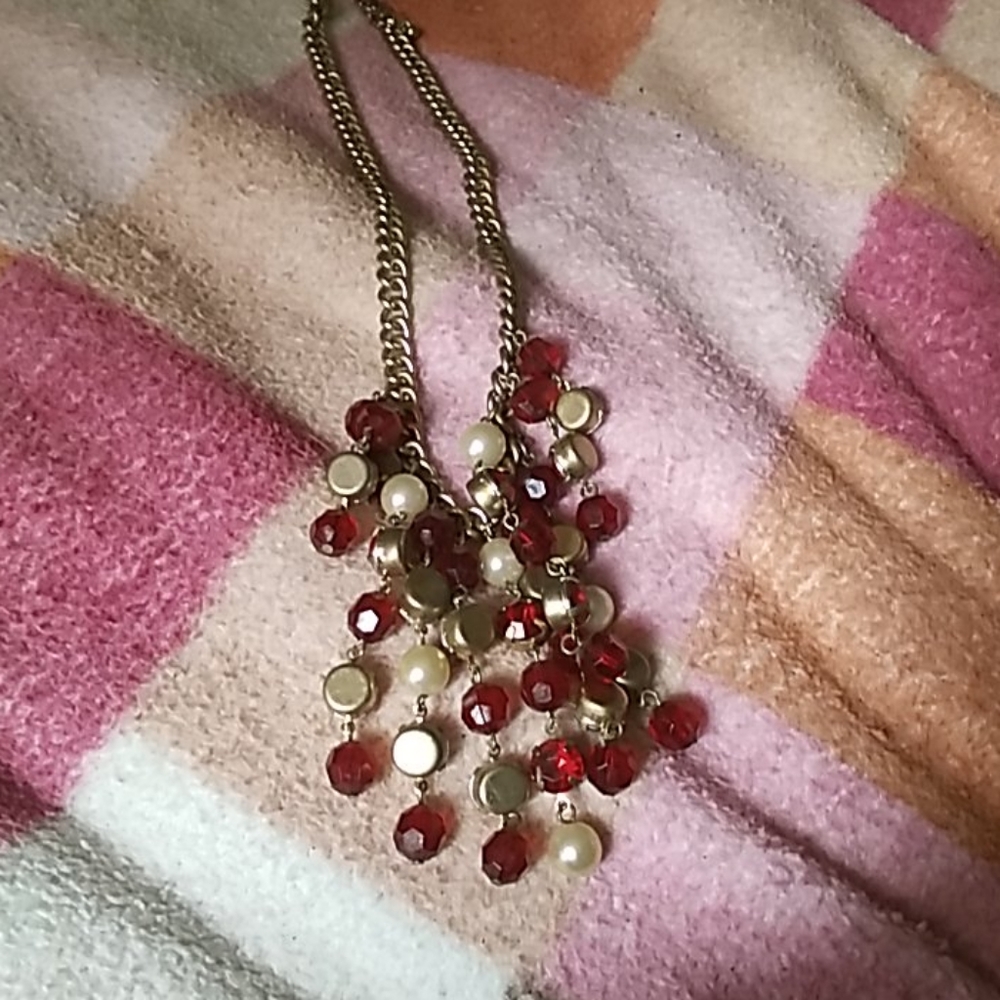 Red and white and gold necklace